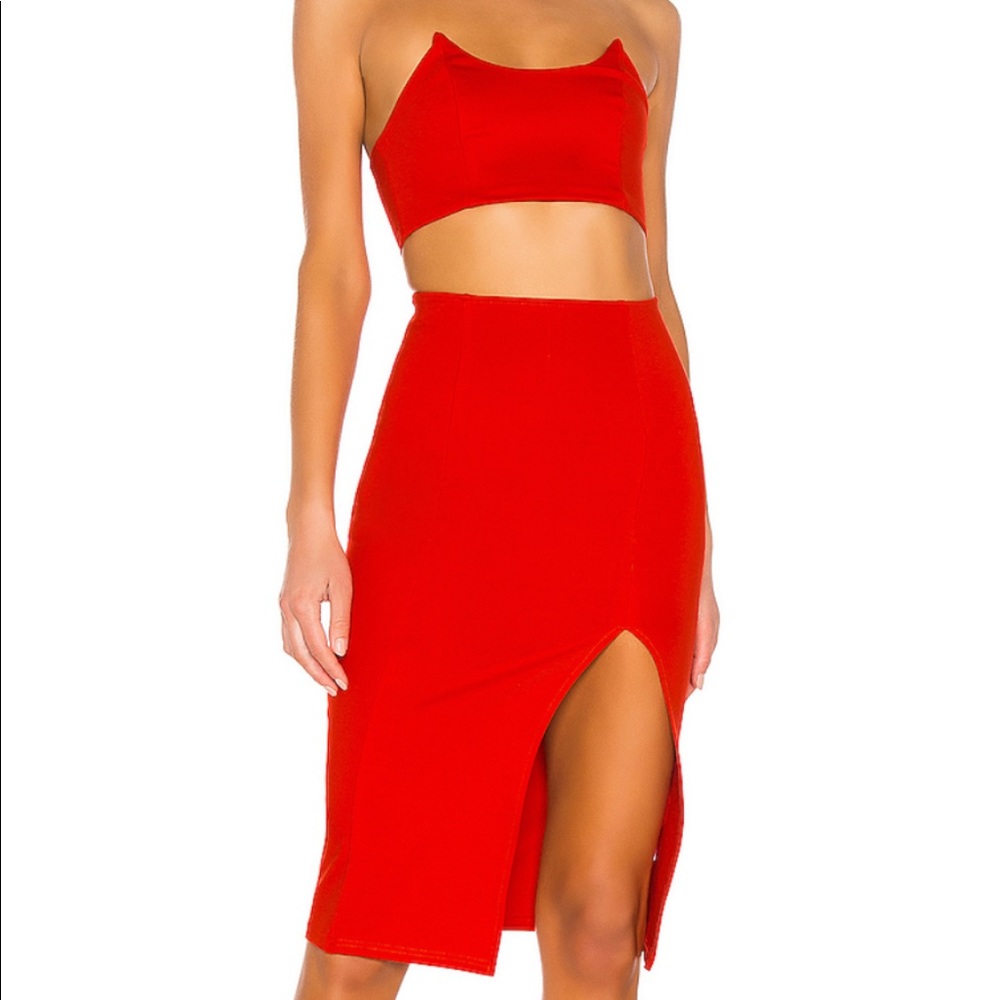 Red 2-piece Midi party dress with slit